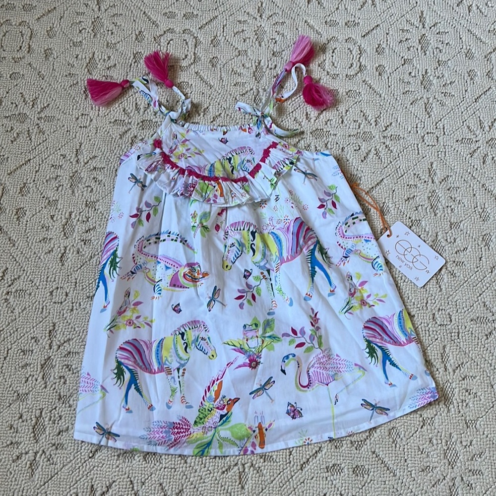 Girls White Multi-Color Tropical Animal Print Sundress